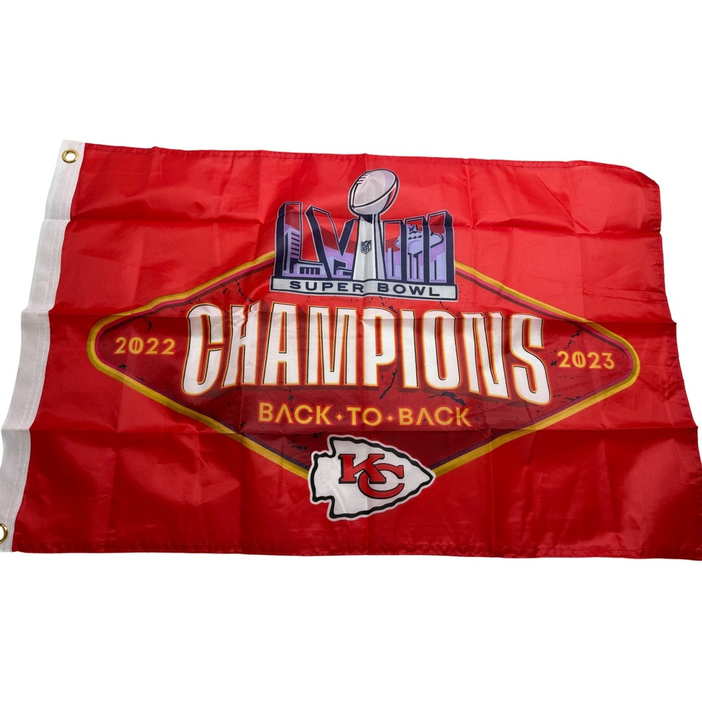 Kansas City Chiefs Super Bowl LVIII Champions Back To Back Flag 2022 2023 Red